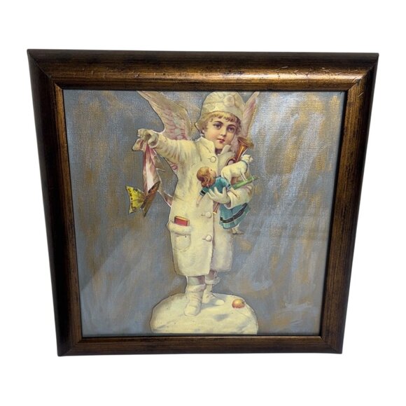 Beautiful Old Victorian Vintage Framed Christmas Snow Angel Picture - Picture 3 of 9